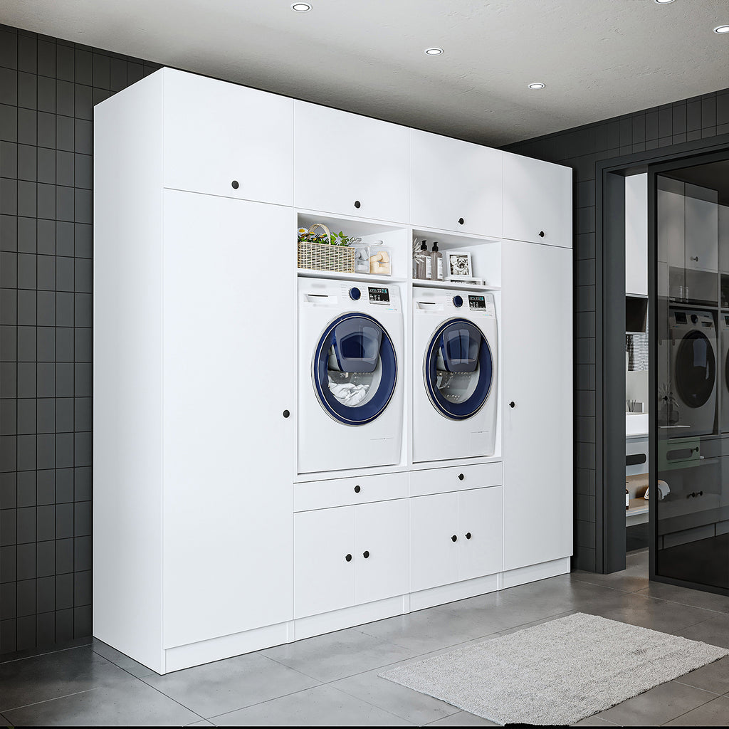 Roomart mueble de pared para lavadero - 254 cm de ancho - con estante extraíble - en - blanco - roble - roble negro - mueble de baño, lavabo, mueble de baño, mueble de baño, baño, con, mueble de baño, mueble de baño, conjunto, lavabo, mueble, ba