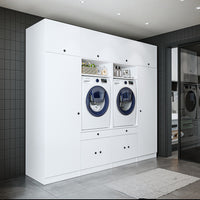 Roomart mueble de pared para lavadero - 254 cm de ancho - con estante extraíble - en - blanco - roble - roble negro - mueble de baño, lavabo, mueble de baño, mueble de baño, baño, con, mueble de baño, mueble de baño, conjunto, lavabo, mueble, ba