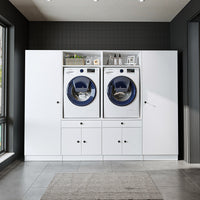 Roomart mueble de pared para lavadero - 254 cm de ancho - con estante extraíble - en - blanco - roble - roble negro - mueble de baño, lavabo, mueble de baño, mueble de baño, baño, con, mueble de baño, mueble de baño, conjunto, lavabo, mueble, ba