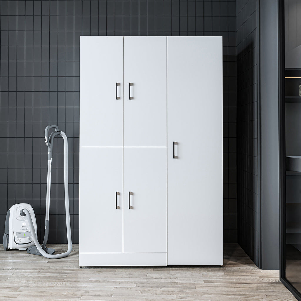 Roomart Waschmaschinenschrank „DORA 115 cm Breit“ für Waschmaschine & Trockner mit Regalböden, in 5 Farben • Weiß • Weiß Eiche • Anthrazit Eiche • Eiche • Schwarz Eiche