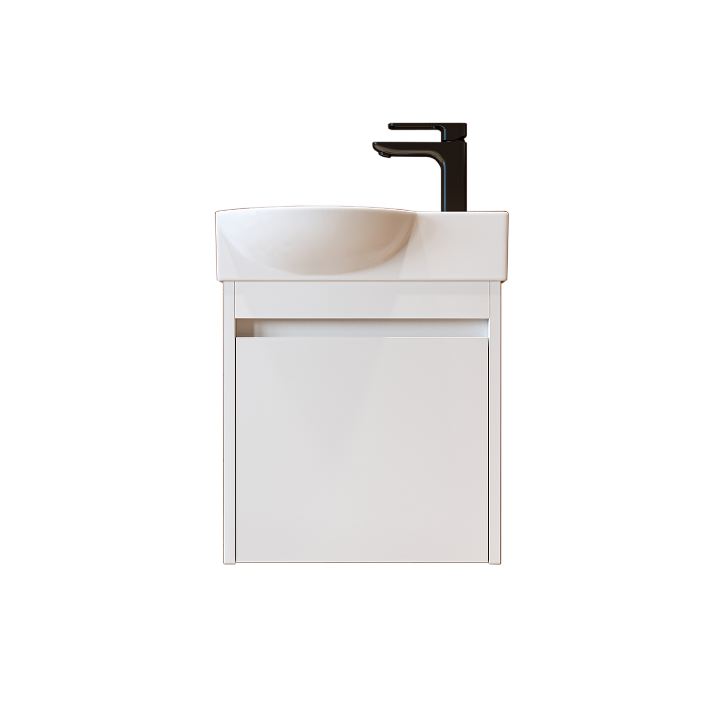 Roomart Waschtischunterschrank LEO mit Keramik-Waschbecken – Gäste-WC Badmöbel – Wasserhahn rechts