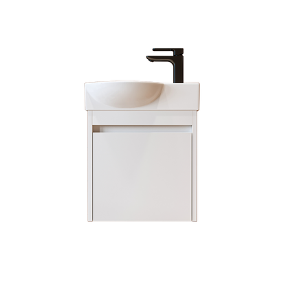 Roomart Waschtischunterschrank LEO mit Keramik-Waschbecken – Gäste-WC Badmöbel – Wasserhahn rechts