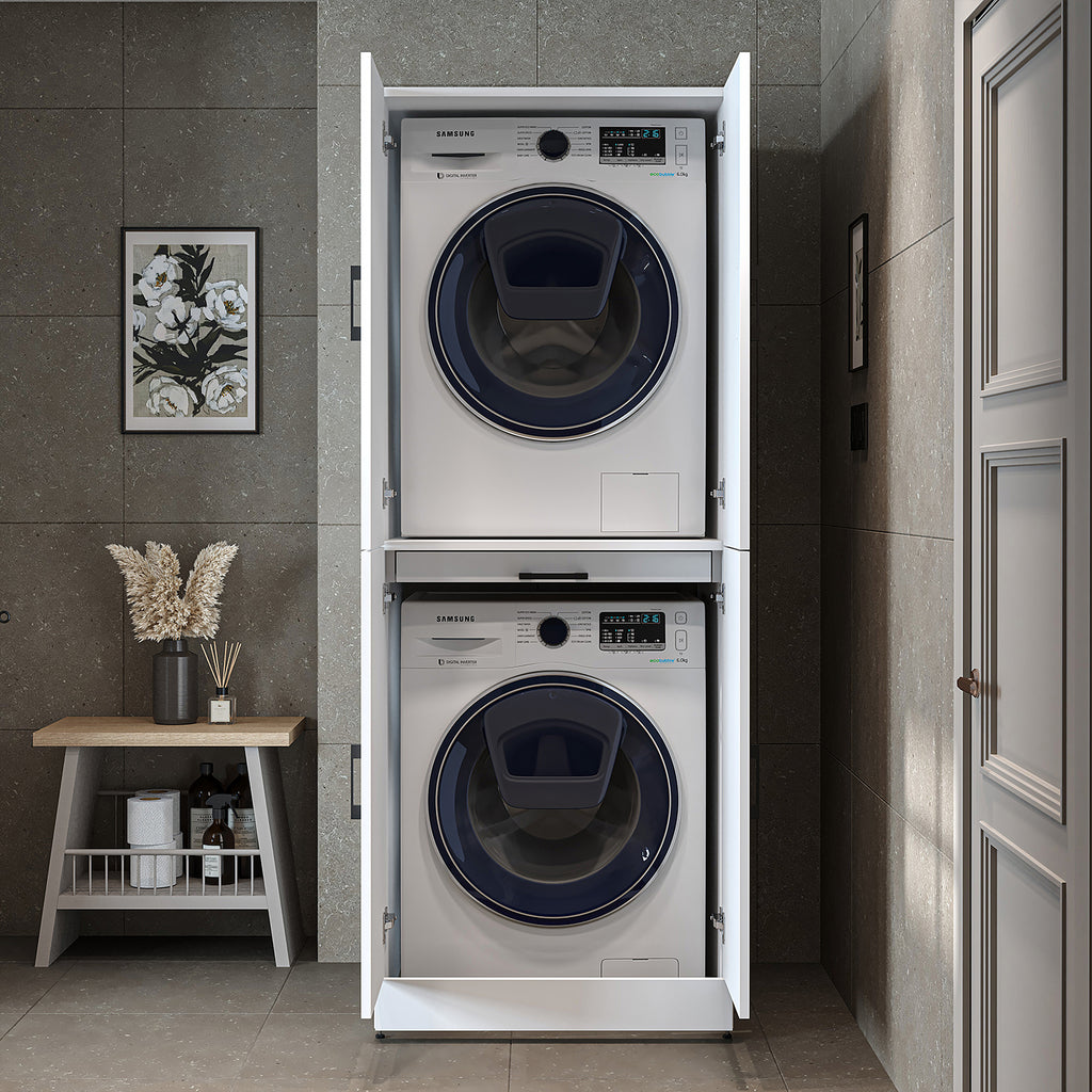 Roomart washing machine cabinet " DORA " for dryer & washing machine, in 4 colors, with doors & pull-out shelf - white - white oak - anthracite oak - oak - washing machine cabinet, washing machine shelf, washing tower, cabinet, white, washing machines, base cabinet, 