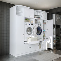 View details for Roomart Waschmaschinenumbauschrank & Schrankwand für Waschküche und Hauswirtschaftsraum – 224 cm breit – mit praktischem Ausziehbrett – erhältlich in Weiß, Eiche oder Schwarz-Eiche Roomart Waschmaschinenumbauschrank & Schrankwand für Wasc