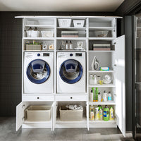 Mueble de pared Roomart para lavadero y cuarto de servicio, en 3 colores, con estante extraíble - blanco - roble negro - mueble para lavadora, estante para lavadora, torre para lavadora, mueble, blanco, lavadoras, mueble bajo, lavadora, secadora, mueble doméstico,