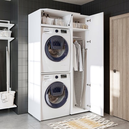 Roomart DUO-I Waschmaschinenschrank 112 cm – für Waschmaschine & Trockner + Hochschrank | in 2 Farben