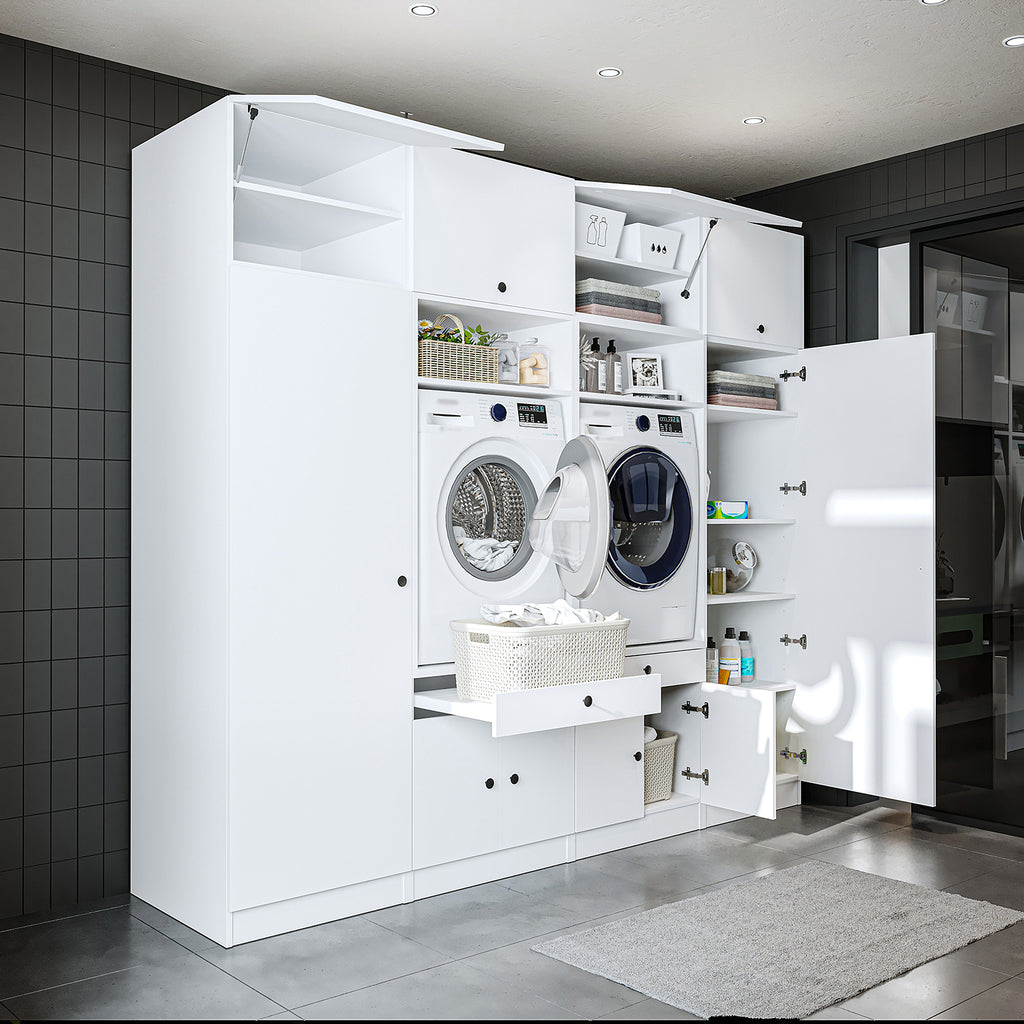 Roomart mueble de pared para lavadero - 254 cm de ancho - con estante extraíble - en - blanco - roble - roble negro - mueble de baño, lavabo, mueble de baño, mueble de baño, baño, con, mueble de baño, mueble de baño, conjunto, lavabo, mueble, ba