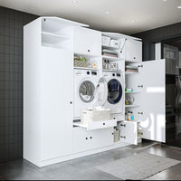 Roomart mueble de pared para lavadero - 254 cm de ancho - con estante extraíble - en - blanco - roble - roble negro - mueble de baño, lavabo, mueble de baño, mueble de baño, baño, con, mueble de baño, mueble de baño, conjunto, lavabo, mueble, ba