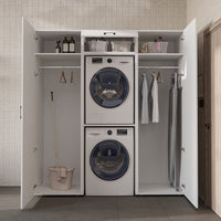 Roomart DUO-I Schrankwand 187 cm – Waschmaschine & Trockner übereinander & Hochschrank | in 3 Farben