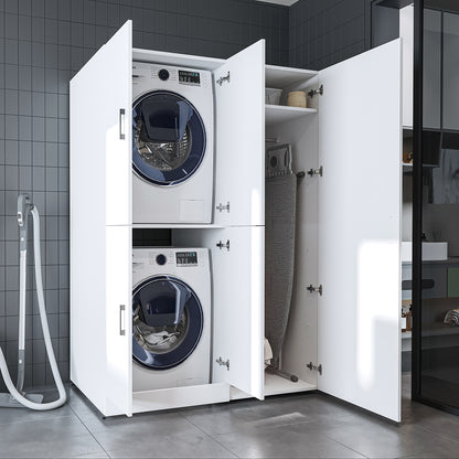 Roomart Waschmaschinenschrank „DORA 130 cm Breit“ für Waschmaschine & Trockner mit Regalböden, in 5 Farben • Weiß • Weiß Eiche • Anthrazit Eiche • Eiche • Schwarz Eiche (Kopie)