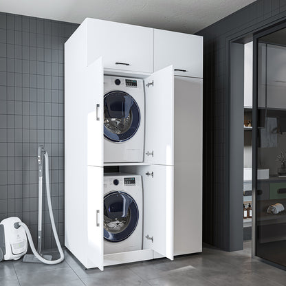 Roomart Waschmaschinenschrank „DORA 130 cm Breit“ für Waschmaschine & Trockner mit Regalböden, in 5 Farben • Weiß • Weiß Eiche • Anthrazit Eiche • Eiche • Schwarz Eiche (Kopie)