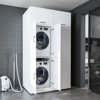 Roomart Waschmaschinenschrank „DORA 130 cm Breit“ für Waschmaschine & Trockner mit Regalböden, in 5 Farben • Weiß • Weiß Eiche • Anthrazit Eiche • Eiche • Schwarz Eiche (Kopie)