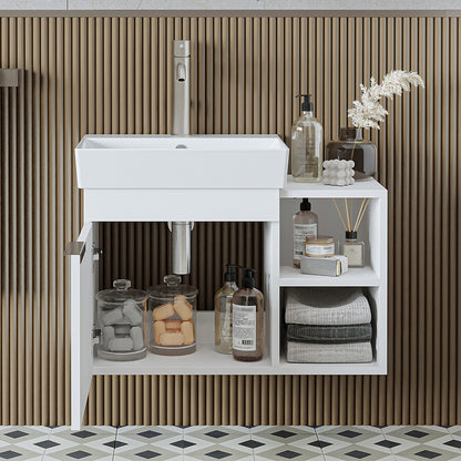 Roomart Badmöbel LYCIA 72 cm – Waschbeckenunterschrank mit Keramik-Waschbecken – Waschtischunterschrank für Badezimmer – Modernes Badmöbel mit Stauraum – 4 Farben