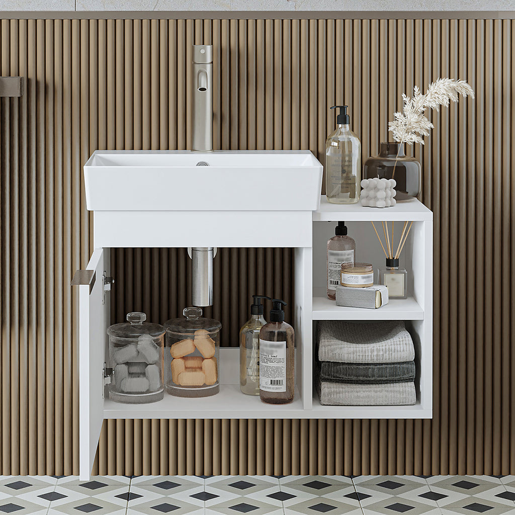 Roomart Badmöbel LYCIA 72 cm – Waschbeckenunterschrank mit Keramik-Waschbecken – Waschtischunterschrank für Badezimmer – Modernes Badmöbel mit Stauraum – 4 Farben