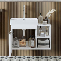 Roomart Badmöbel LYCIA 72 cm – Waschbeckenunterschrank mit Keramik-Waschbecken – Waschtischunterschrank für Badezimmer – Modernes Badmöbel mit Stauraum – 4 Farben