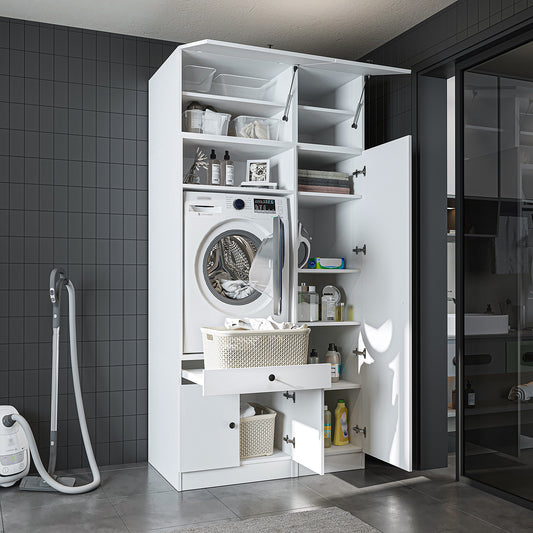 Roomart SERIE 3 Waschmaschinenschrank 112 cm – 230 cm hoch, Ausziehbrett & Hochschrank | in 3 Farben