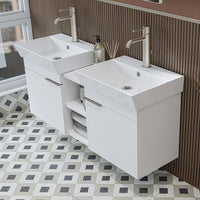 Roomart Badmöbel Set LYCIA 120 cm – 4-teiliges Badezimmermöbel-Set mit Keramik-Waschbecken, Spiegelschrank & Seitenschrank – Badmöbel in 4 Farben