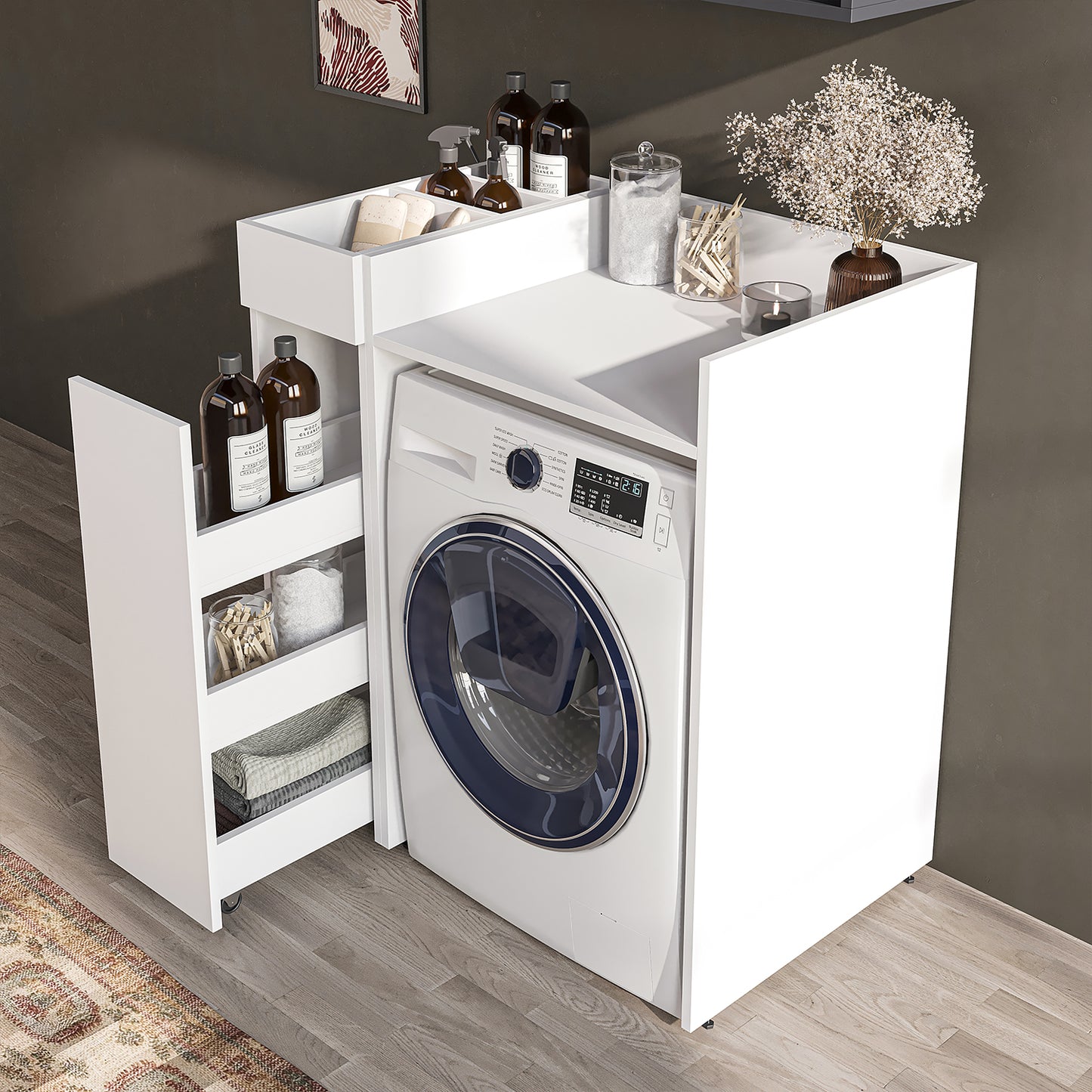 Roomart SERIE 2 Waschmaschinen-Set – Unterschrank & Rollwagen, optional mit Wandschrank | in 2 Farben