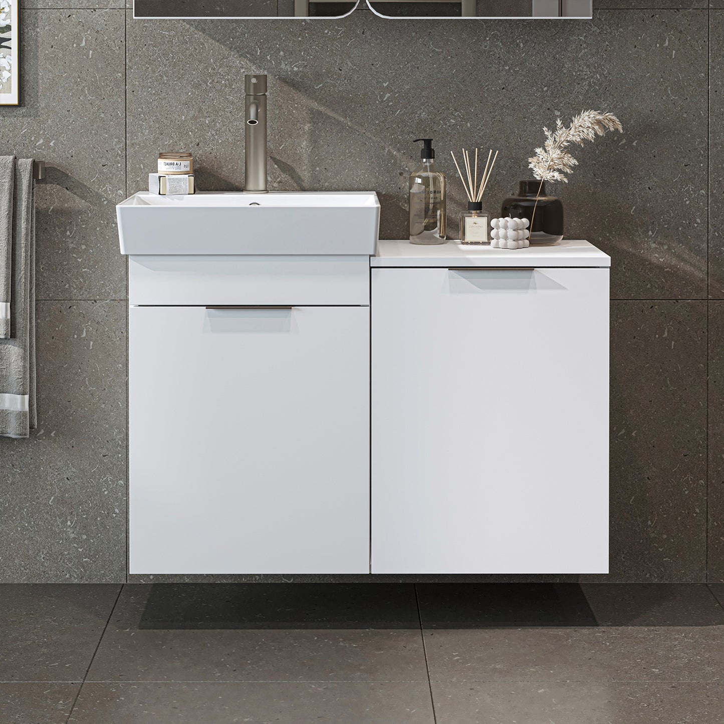 Roomart 2-teiliges Badmöbel-Set LYCIA, 49 cm, Waschtisch mit Spiegelschrank, in 4 Farben