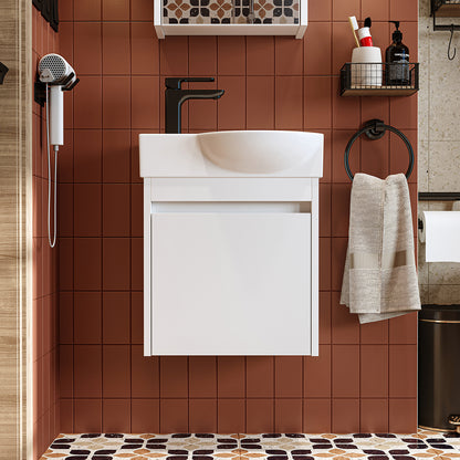 Roomart Waschtischunterschrank LEO mit Keramik-Waschbecken – Gäste-WC Badmöbel – Wasserhahn links