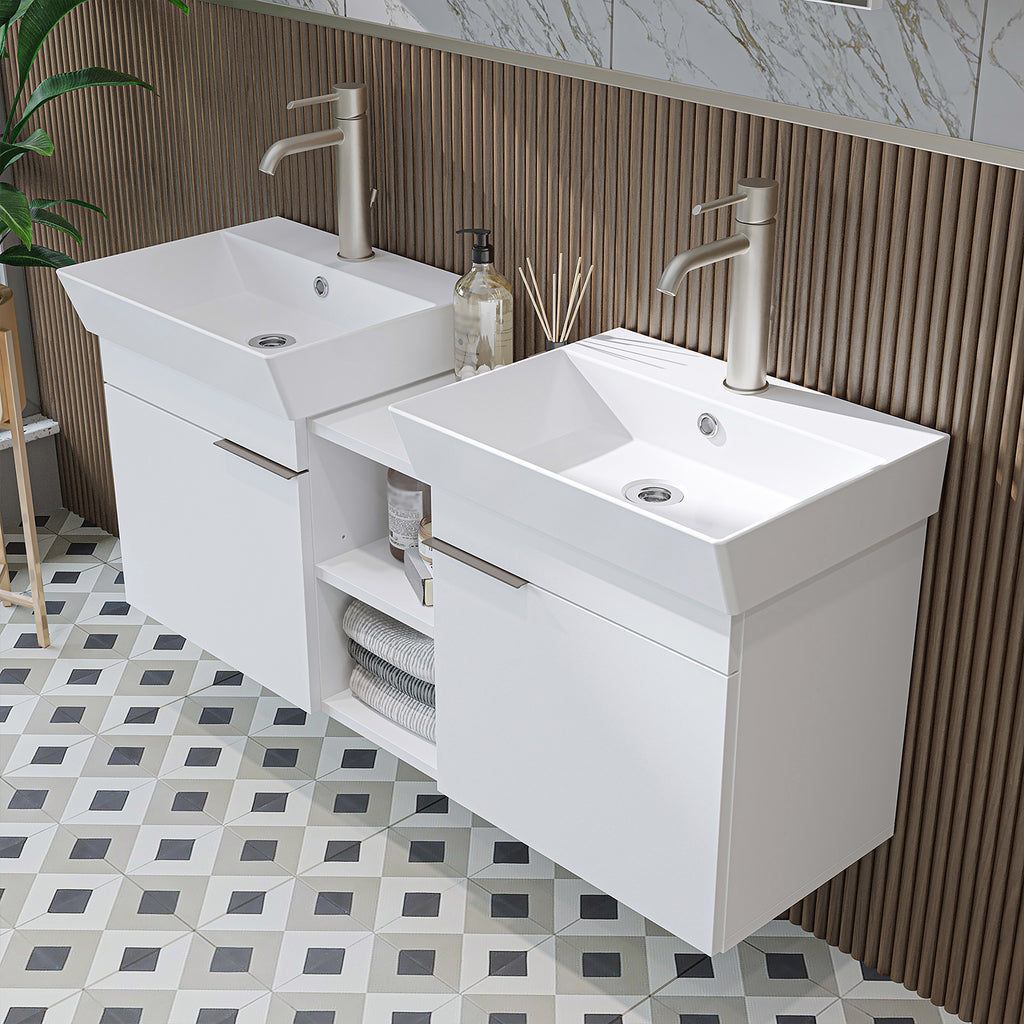 Roomart Badmöbel LYCIA 120 cm – Waschbeckenunterschrank mit Keramik-Waschbecken – Waschtischunterschrank für Badezimmer – Modernes Badmöbel mit Stauraum – 4 Farben