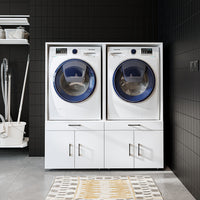 Roomart Waschmaschinenschrank - SERIE 3 –  134 cm breit, Doppelschrank Überbauschrank, mit Ausziehbrett, Waschturm für Waschmaschine & Trockner, in 3 Farben