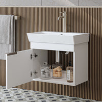 Roomart Badmöbel LYCIA 60 cm – Waschbeckenunterschrank mit Keramik-Waschbecken – Waschtischunterschrank für Badezimmer – Modernes Badmöbel mit Stauraum – 4 Farben