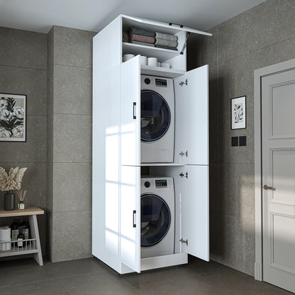 Roomart Waschmaschinenschrank „DORA“ für Waschmaschine & Trockner mit Regalböden, in 5 Farben • Weiß • Weiß Eiche • Anthrazit Eiche • Eiche • Schwarz-Eiche