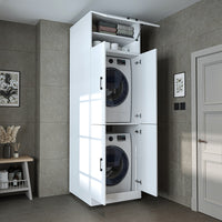 Roomart Waschmaschinenschrank „DORA“ für Waschmaschine & Trockner mit Regalböden, in 5 Farben • Weiß • Weiß Eiche • Anthrazit Eiche • Eiche • Schwarz-Eiche