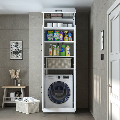 Roomart Waschmaschinenschrank „DORA“ für Waschmaschine & Trockner mit Regalböden, in 5 Farben • Weiß • Weiß Eiche • Anthrazit Eiche • Eiche • Schwarz-Eiche