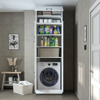 Roomart Waschmaschinenschrank „DORA“ für Waschmaschine & Trockner mit Regalböden, in 5 Farben • Weiß • Weiß Eiche • Anthrazit Eiche • Eiche • Schwarz-Eiche