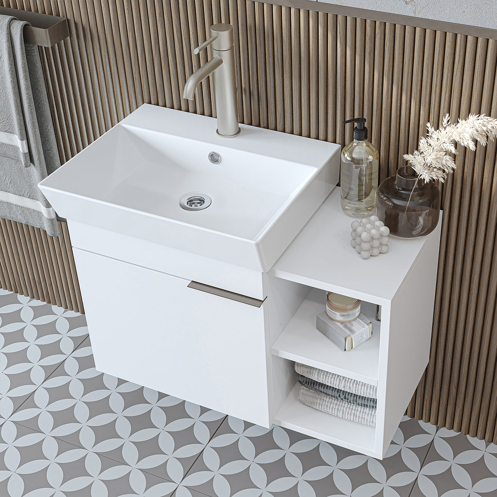 Roomart Badmöbel Set LYCIA 72 cm – 4-teiliges Badezimmermöbel-Set mit Keramik-Waschbecken, Spiegelschrank & Seitenschrank – Badmöbel in 4 Farben