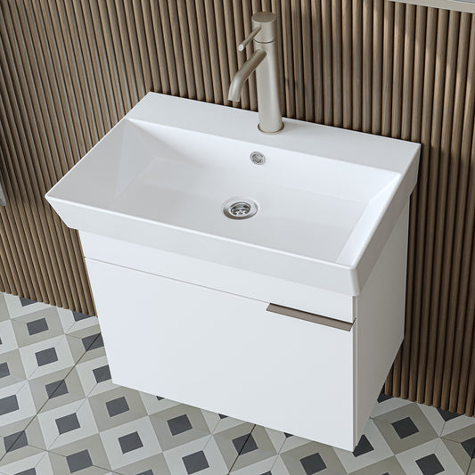 Roomart Badmöbel LYCIA 60 cm – Waschbeckenunterschrank mit Keramik-Waschbecken – Waschtischunterschrank für Badezimmer – Modernes Badmöbel mit Stauraum – 4 Farben