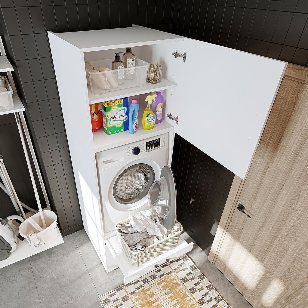 Roomart A3+B1 Waschmaschinenschrank 205 cm – Überbau, Ausziehbrett, Schublade | 3 Farben