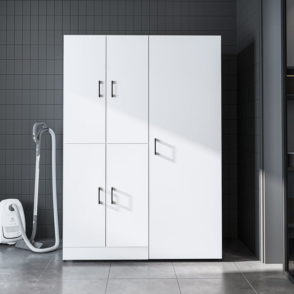 Roomart Waschmaschinenschrank „DORA 130 cm Breit“ für Waschmaschine & Trockner mit Regalböden, in 5 Farben • Weiß • Weiß Eiche • Anthrazit Eiche • Eiche • Schwarz Eiche (Kopie)