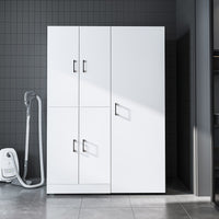 Roomart Waschmaschinenschrank „DORA 130 cm Breit“ für Waschmaschine & Trockner mit Regalböden, in 5 Farben • Weiß • Weiß Eiche • Anthrazit Eiche • Eiche • Schwarz Eiche (Kopie)