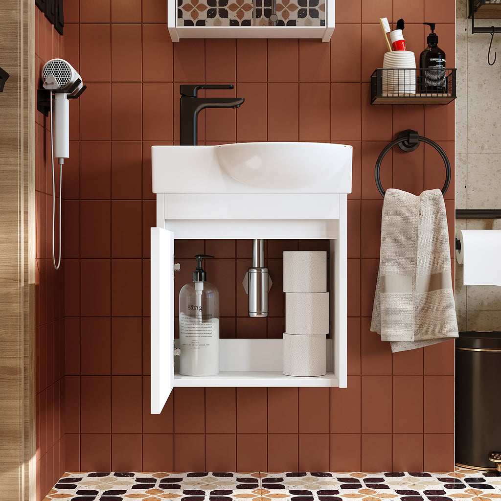 Roomart Waschtischunterschrank LEO mit Keramik-Waschbecken – Gäste-WC Badmöbel – Wasserhahn links