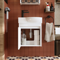 Roomart Waschtischunterschrank LEO mit Keramik-Waschbecken – Gäste-WC Badmöbel – Wasserhahn links