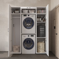 Roomart DUO-I Schrankwand 157 cm – Waschmaschine & Trockner übereinander, Hochschrank | in 2 Farben