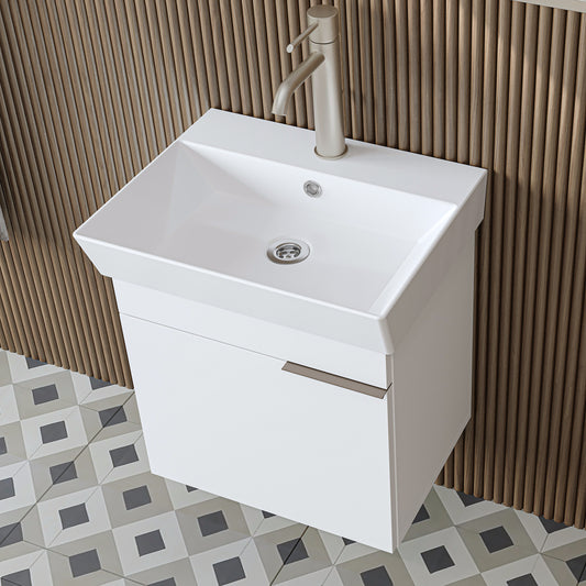 Roomart Badmöbel LYCIA 50 cm – Waschbeckenunterschrank mit Keramik-Waschbecken – Waschtischunterschrank für Badezimmer – Modernes Badmöbel mit Stauraum – 4 Farben