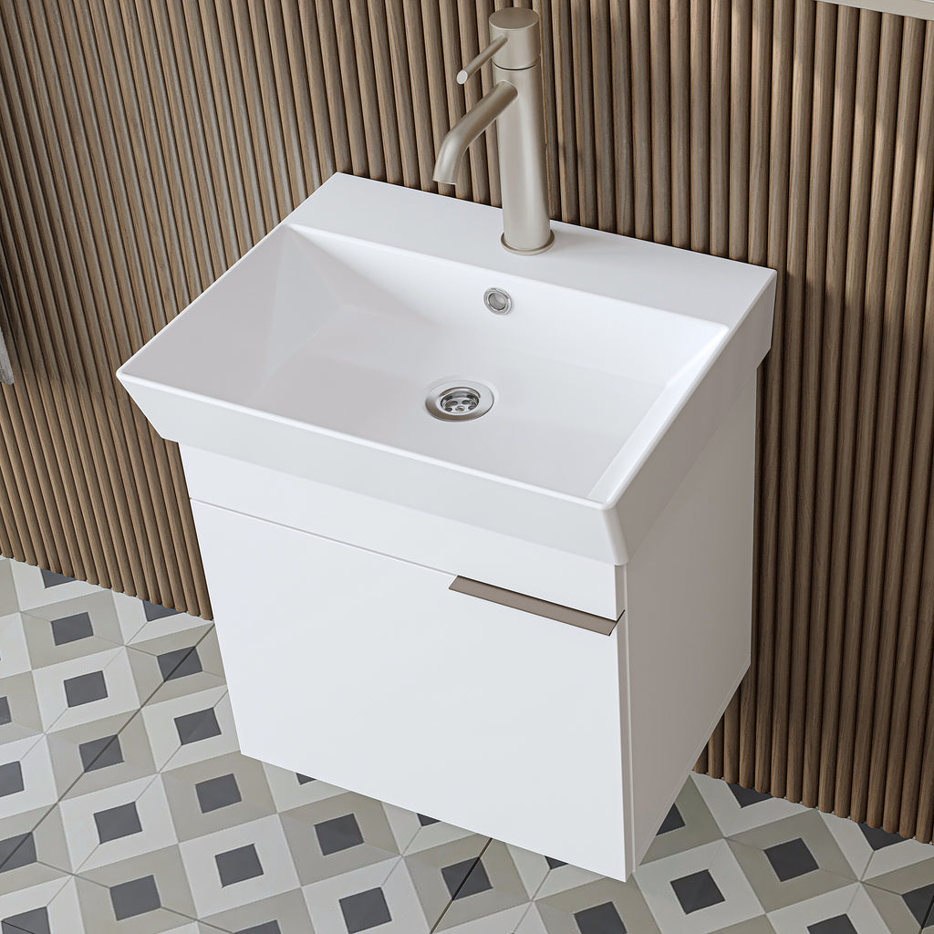 Roomart Badmöbel LYCIA 50 cm – Waschbeckenunterschrank mit Keramik-Waschbecken – Waschtischunterschrank für Badezimmer – Modernes Badmöbel mit Stauraum – 4 Farben