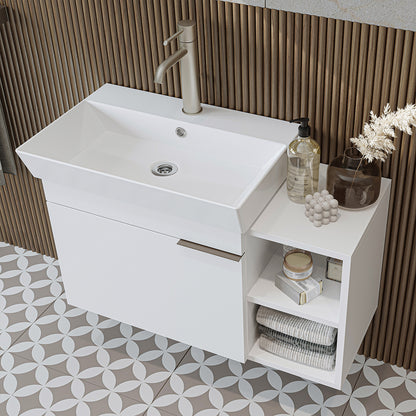 Roomart Badmöbel Set LYCIA 82 cm – 4-teiliges Badezimmermöbel-Set mit Keramik-Waschbecken, Spiegelschrank & Seitenschrank – Badmöbel in 4 Farben