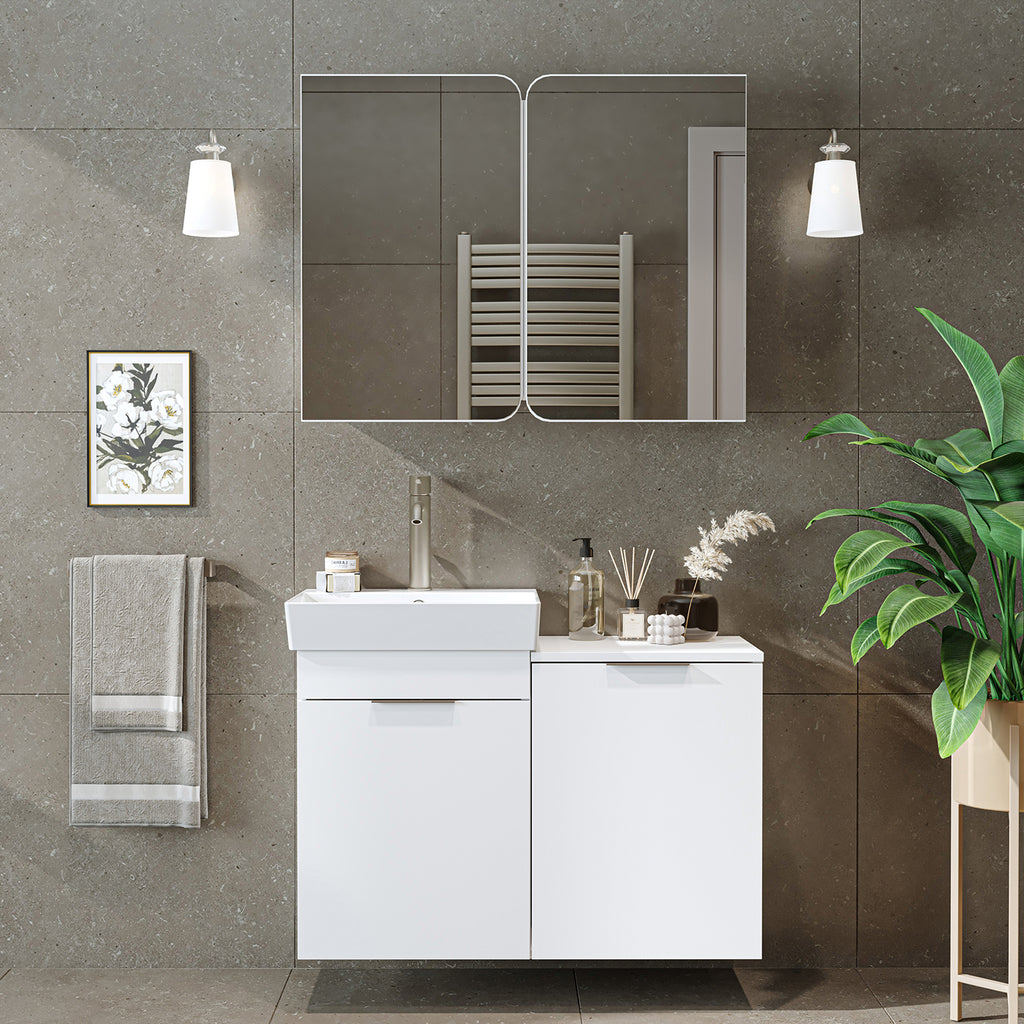 Roomart 2-teiliges Badmöbel-Set LYCIA, 49 cm, Waschtisch mit Spiegelschrank, in 4 Farben
