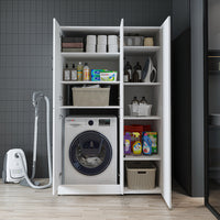 Roomart Waschmaschinenschrank „DORA 115 cm Breit“ für Waschmaschine & Trockner mit Regalböden, in 5 Farben • Weiß • Weiß Eiche • Anthrazit Eiche • Eiche • Schwarz Eiche