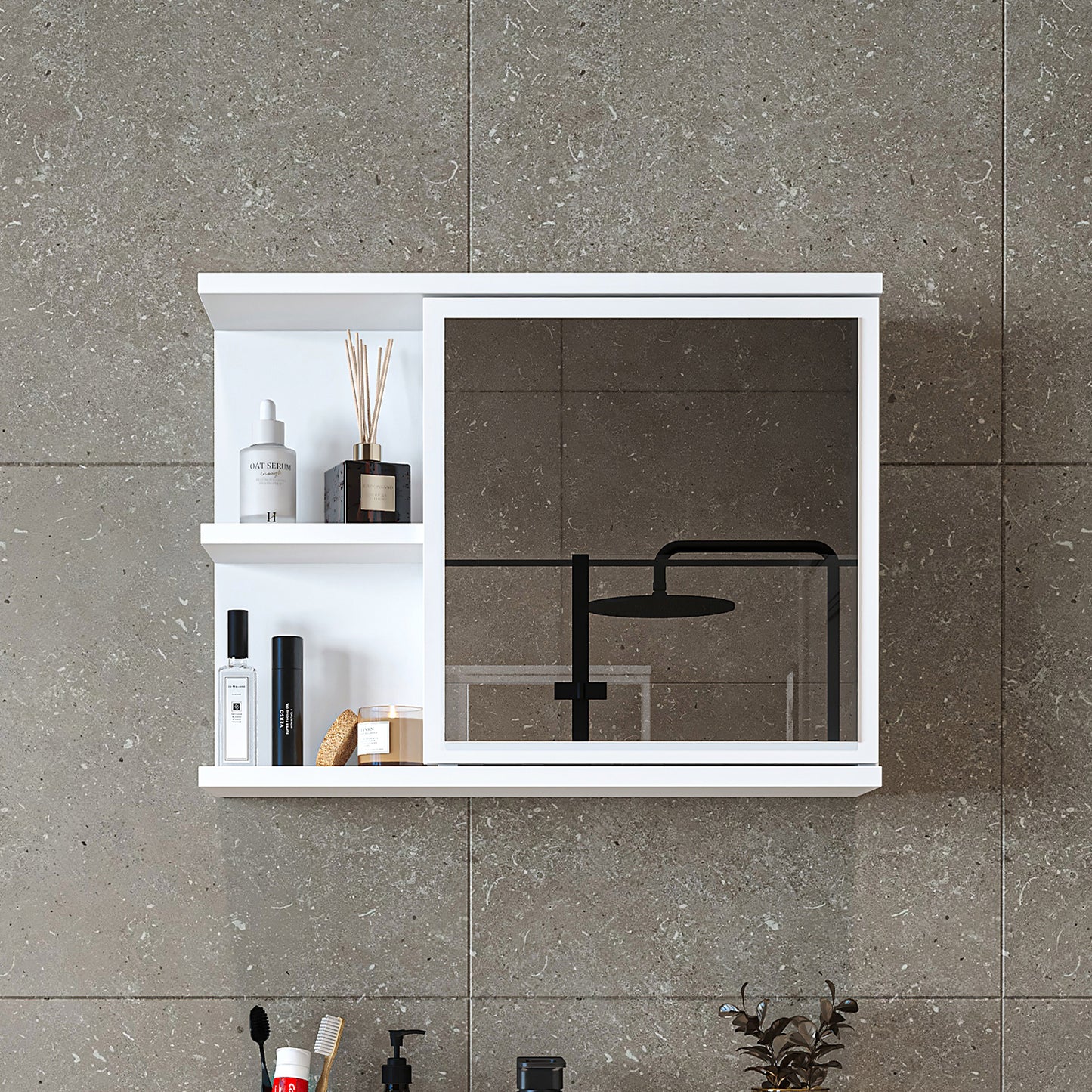 Roomart Badezimmerspiegelschrank "ADA“ – moderner, kompakter 60 cm Badschrank mit Spiegel – in Weiß, Eiche, Anthrazit oder Schwarz