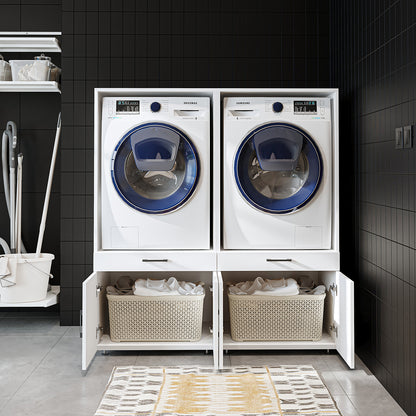 Roomart Waschmaschinenschrank - SERIE 3 –  134 cm breit, Doppelschrank Überbauschrank, mit Ausziehbrett, Waschturm für Waschmaschine & Trockner, in 3 Farben