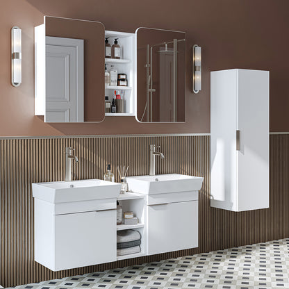 Roomart Badmöbel Set LYCIA 120 cm – 4-teiliges Badezimmermöbel-Set mit Keramik-Waschbecken, Spiegelschrank & Seitenschrank – Badmöbel in 4 Farben