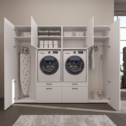 Roomart Waschmaschinenschrank SERIE-III Schrankwand 254 cm – 2 Geräte, Soft-Close | 3 Farben