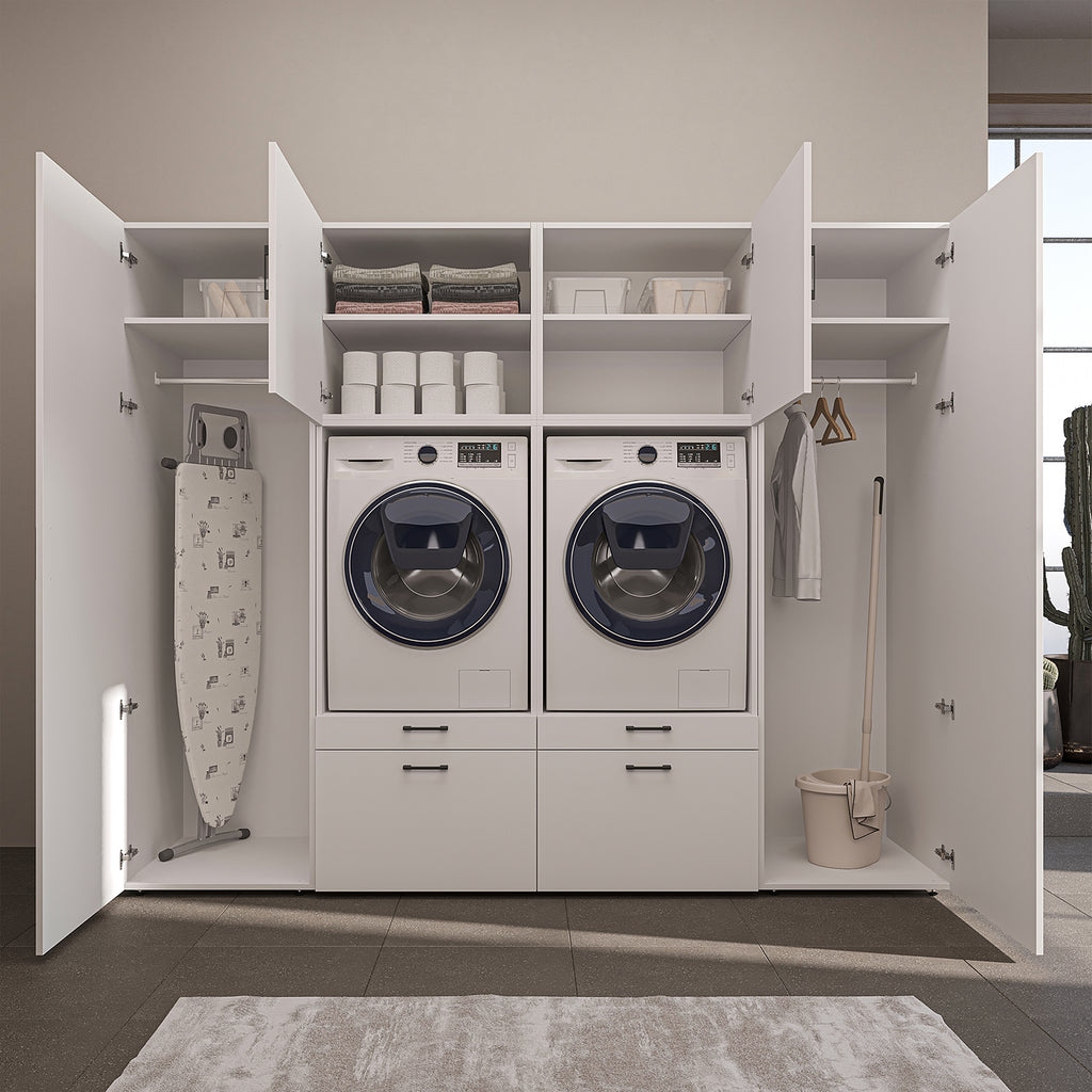 Roomart Waschmaschinenschrank SERIE-III Schrankwand 254 cm – 2 Geräte, Soft-Close | 3 Farben