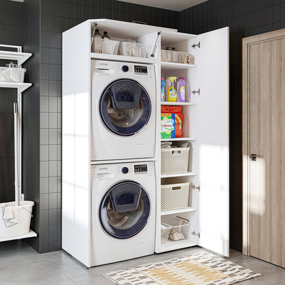Roomart DUO-I Waschmaschinenschrank 112 cm – für Waschmaschine & Trockner + Hochschrank | in 2 Farben